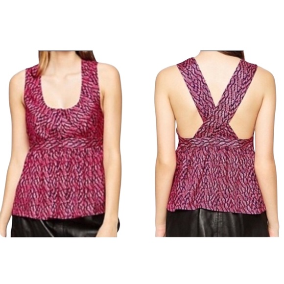 NWT See by Chloe Silk Babydoll Top 6 Pink & Black